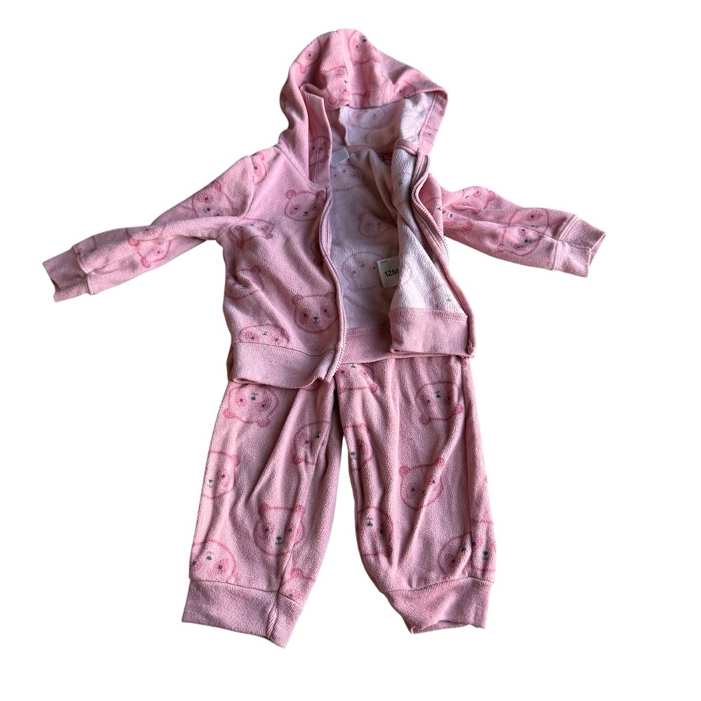 Carters Child of Mine Baby Girl Pink Bear Pajama Set 12 Months Warm Cozg